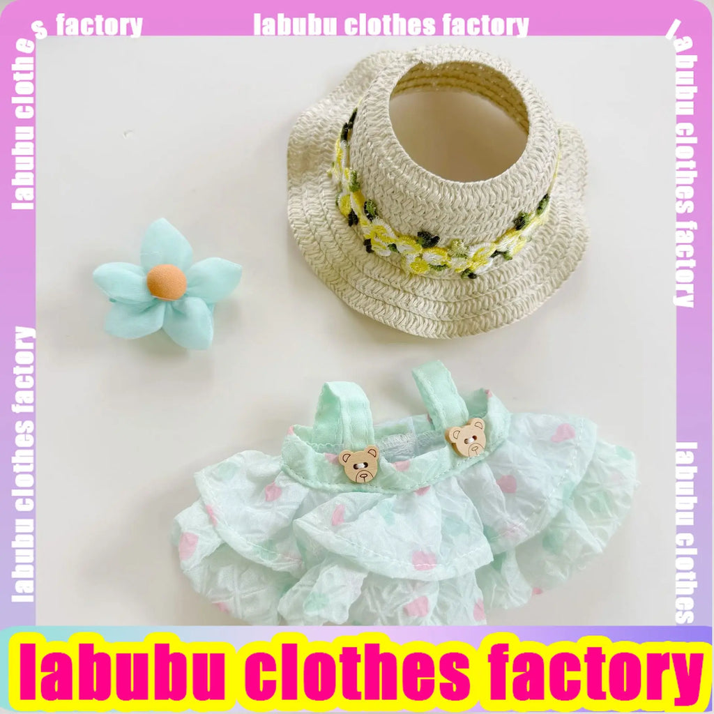 17cm Labubu Doll Clothes for V1 V2 Pink Heart-shaped Puff Dress Labubu Clothing Plush Doll Universal Labubu Clothing Accessories