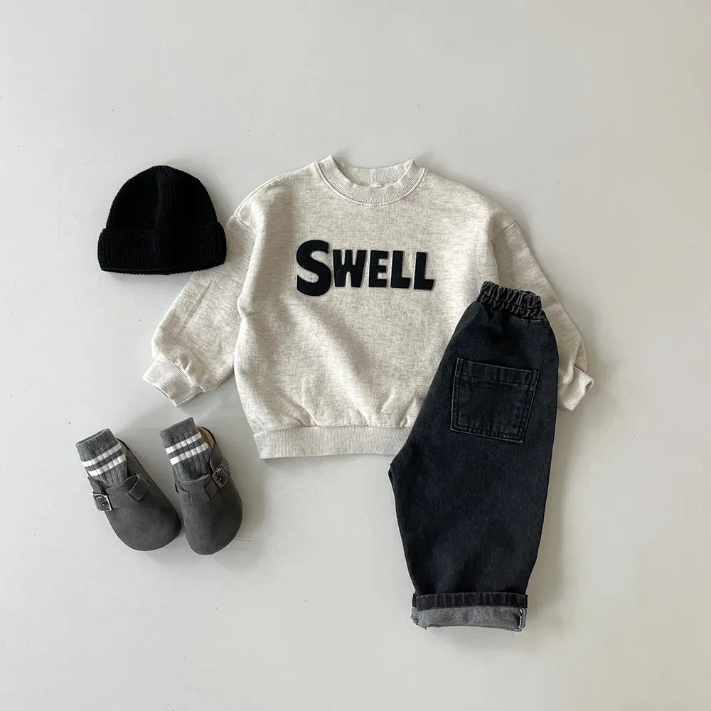 Korea Baby Boys Sweatshirt Loose Fashion Letter Sports Sweatshirts Toddler Girl Pullover Sweater Cotton Tops Boy Kids Clothes