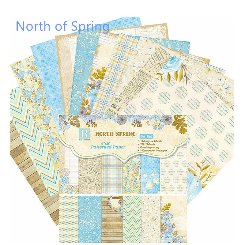 12/24 Vintage Scrapbooking Papers 6 inch Christmas Winter Design Pattern Paper for DIY Album Scrapbook Junk Journal Supplies