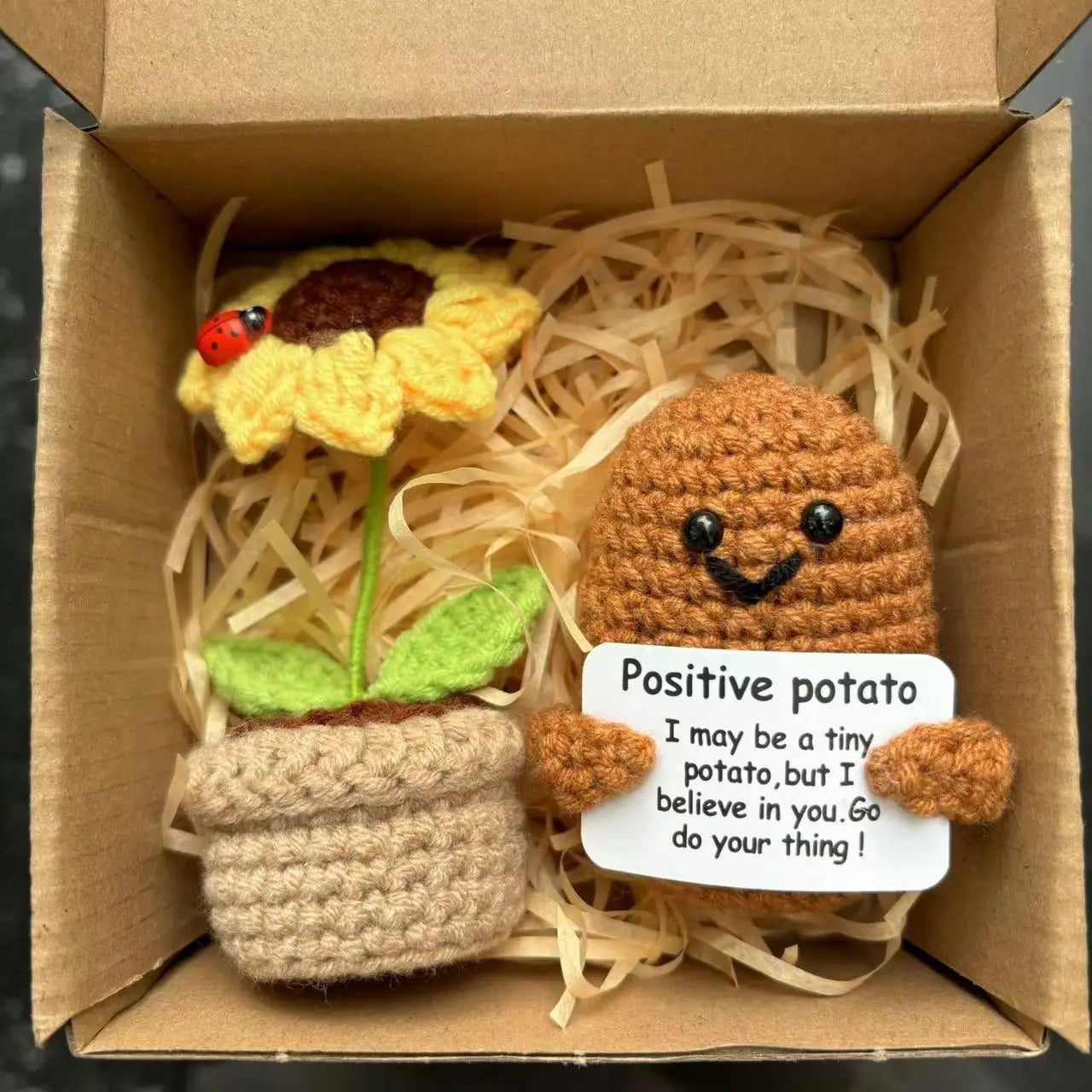 Crochet Positive Energy Potatoes with Sunflower Pot Kit Christmas Gifts Funny Handmade Knitted Potato Wool Doll Home Room Decor