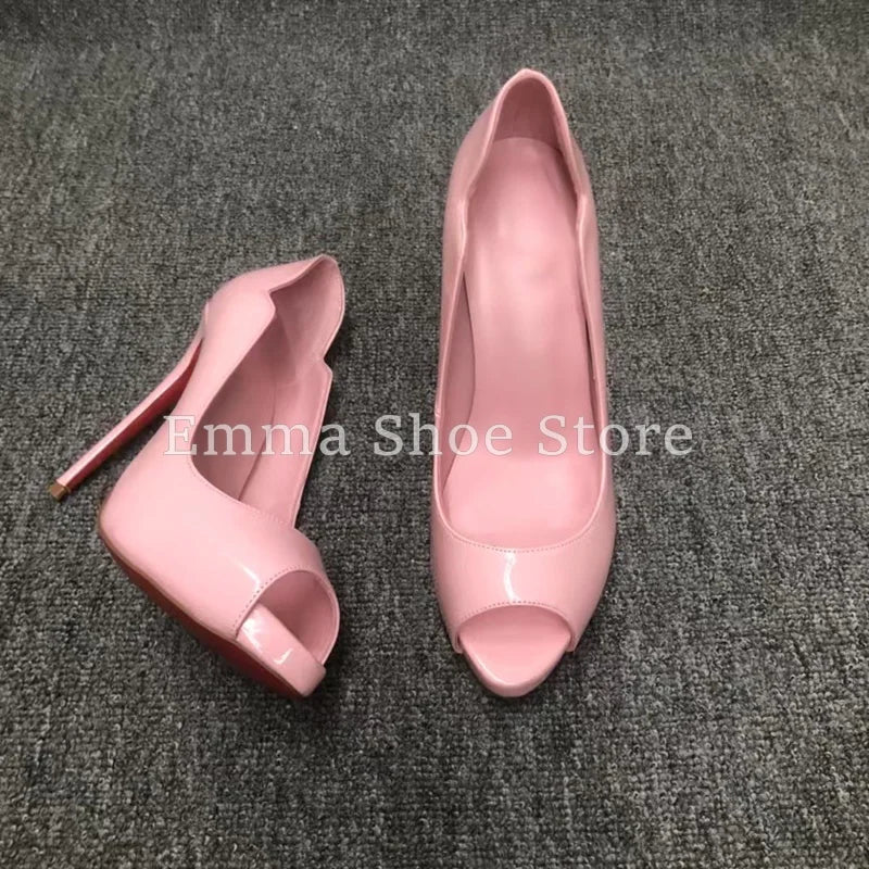 Pink Open Toe Stiletto Heel Women's Sandals Sweet Girl Dress Shoes Banquet 2025 Summer Platform Patent Leather Pumps Wedding