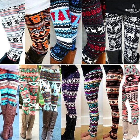 Christmas Women's Leggings Pants Snowflake Elk Printed High Waist Skinny Trouser Fitness Stretch Pants Christmas Party Clothes
