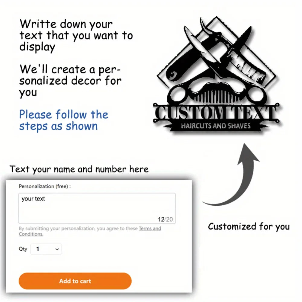 Iron Wall Hanging,Durable Power - Free Metal Custom Sign with Personalized Design for Barber Shops Modern Hanging Decor for Hair