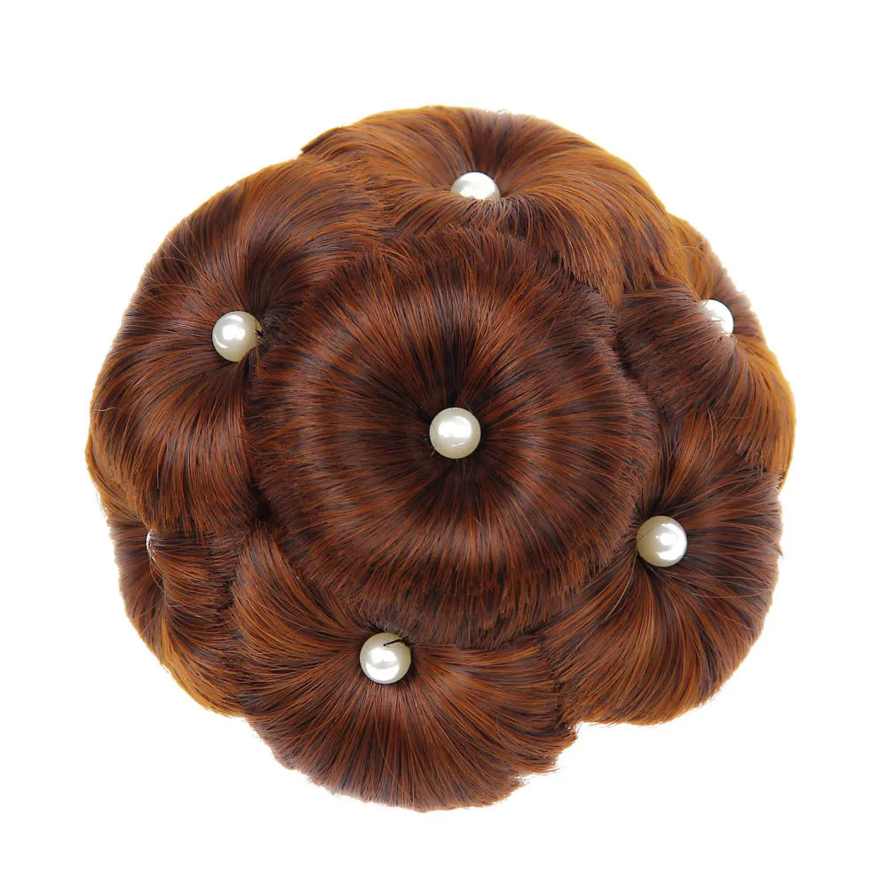 Synthetic Wig Natural Bud Flower Pearl Hairpin Wig Women Simulation Bride Braided Hairpiece Extension