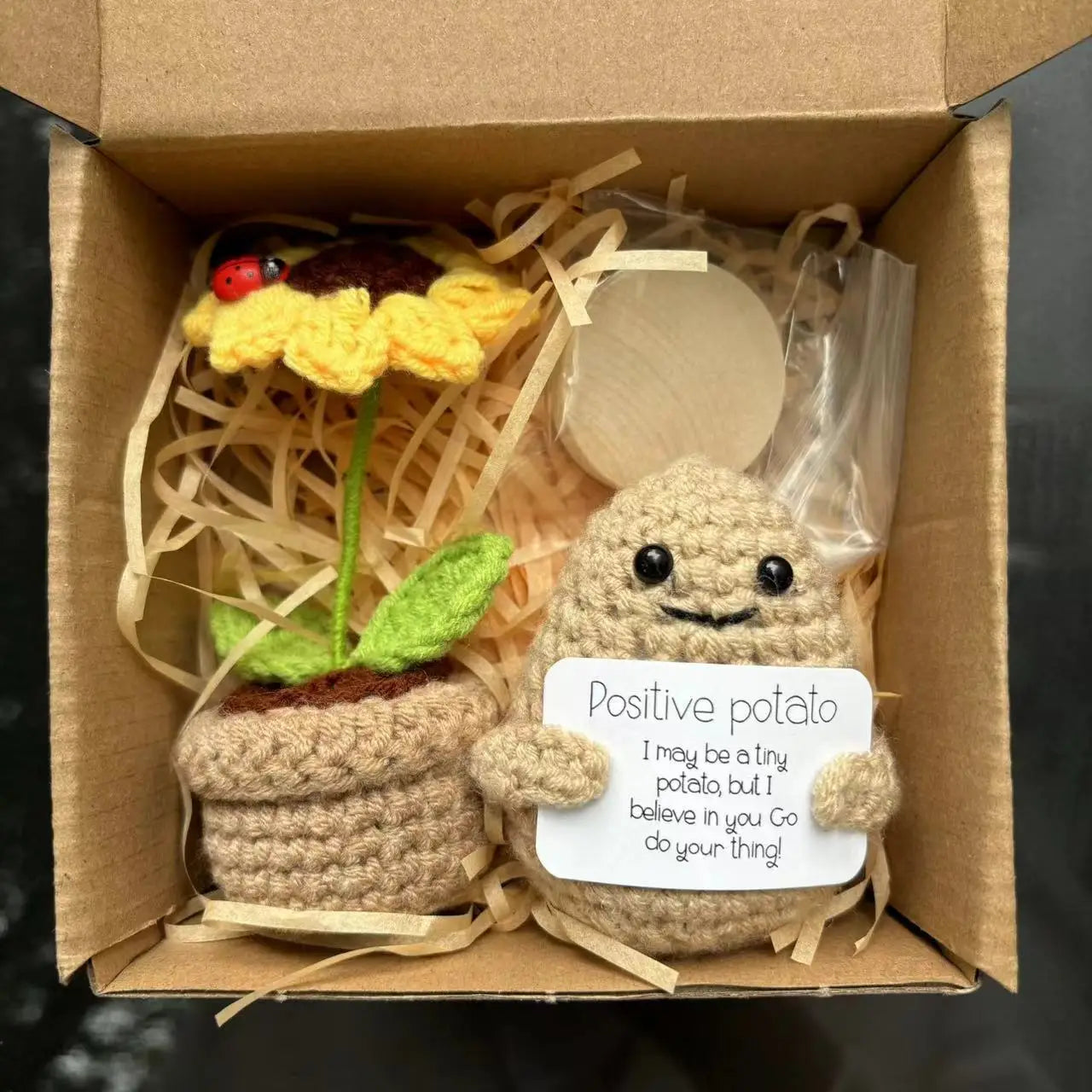 Crochet Positive Energy Potatoes with Sunflower Pot Kit Christmas Gifts Funny Handmade Knitted Potato Wool Doll Home Room Decor