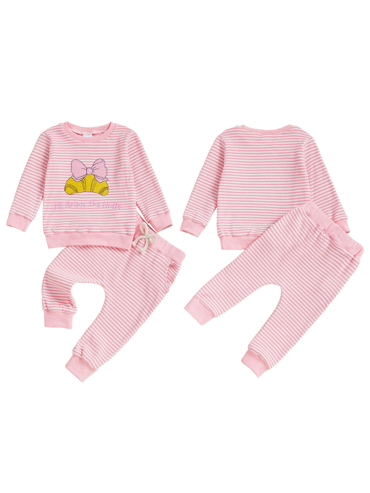 Girls 2-Piece Outfit Embroidered Floral Long Sleeve Top with Ruffled Hem and Cozy Corduroy Pants Set for Fall