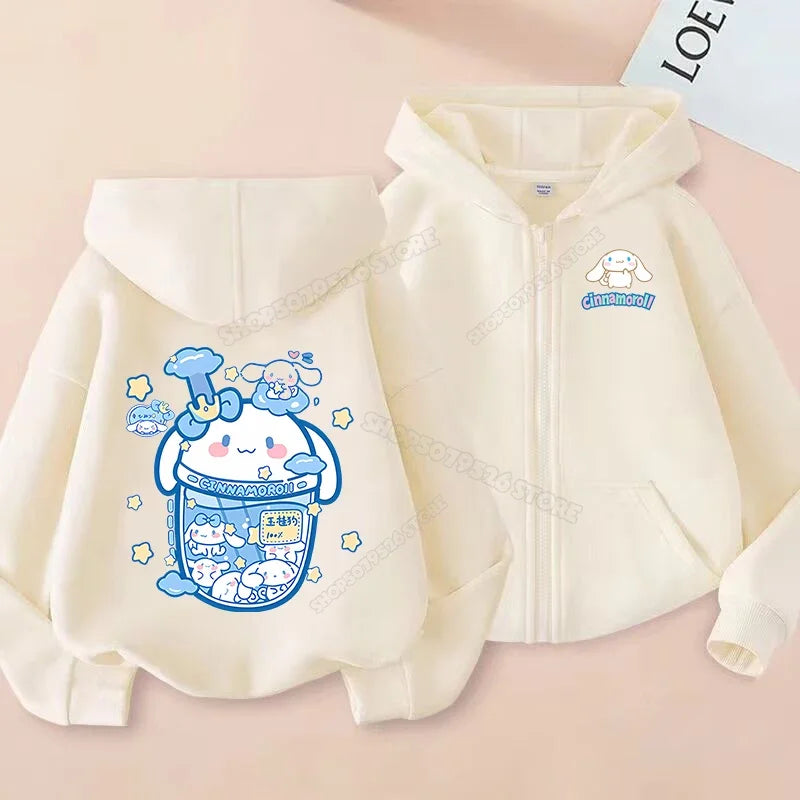 Cute Cinnamoroll Zip Up Sweatshirts Hoodie Children Cartoon Dog Clothes Kid Girl Boy Sweatshirt Streetwear Hoody Baby Casual Top