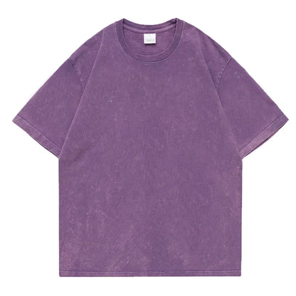 Men's Summer T-shirt 230G Heavy Cotton Vintage Washed T-Shirts Oversized Short Sleeve Loose Streetwear Short Sleeve Tops Tee