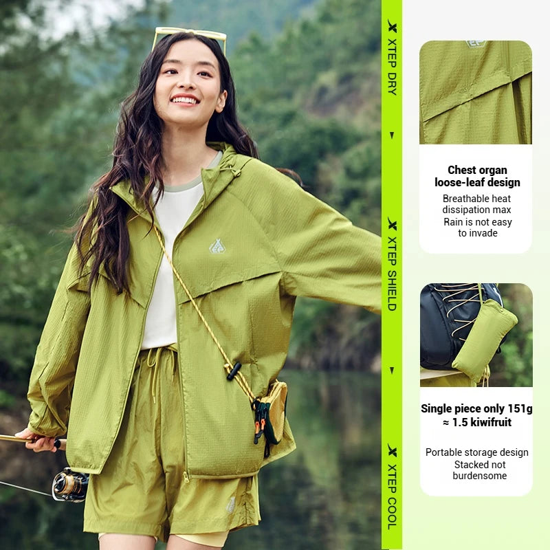 Xtep Waterplaying Outfit Sunscreen Coat 2025 Spring Waterproof UV Protection Quick-dry Loose Cool Hood Pocket 875227140011