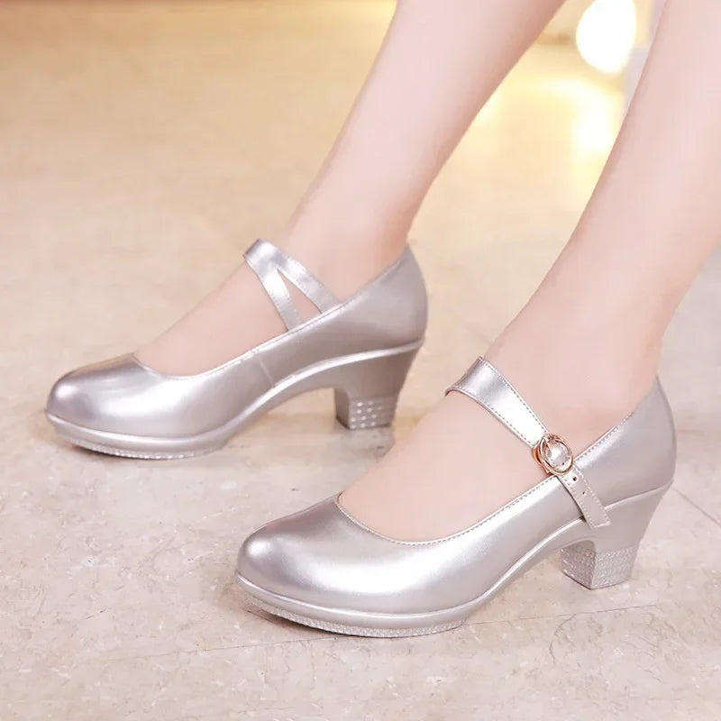 5cm 7cm Small Size 32-43 Shallow Thick Bottom Platform Pumps Women Mary Janes 2025 Med Block Heels Shoes Red Wedding Office Mom