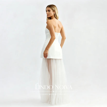 LINDO NOIVA Customized White Strapless Sweetheart Tulle Wedding Dress Sleeveless Modern Vestidos De Novia For City Hall Wedding