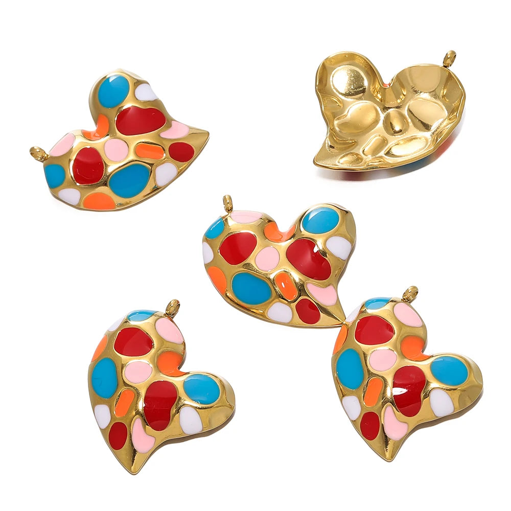 2Pcs/Lot Stainless Steel Pendant Base Heart Vintage Enamel Colourful for DIY Necklace Earring Bracelet Jewelry Making Supplies