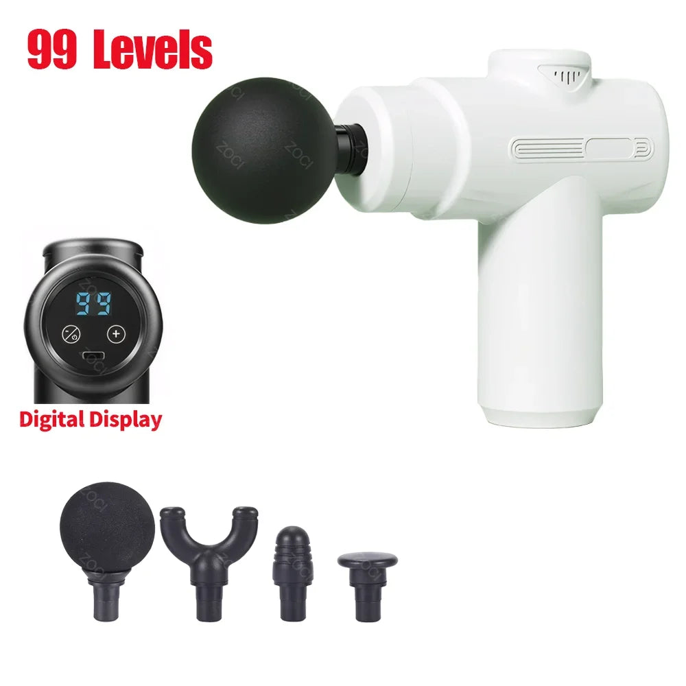 99 Levels Portable Massage Gun Handheld Mini Fascia Gun Digital Display Deep Tissue Massager Vibration Muscle Massager for Body