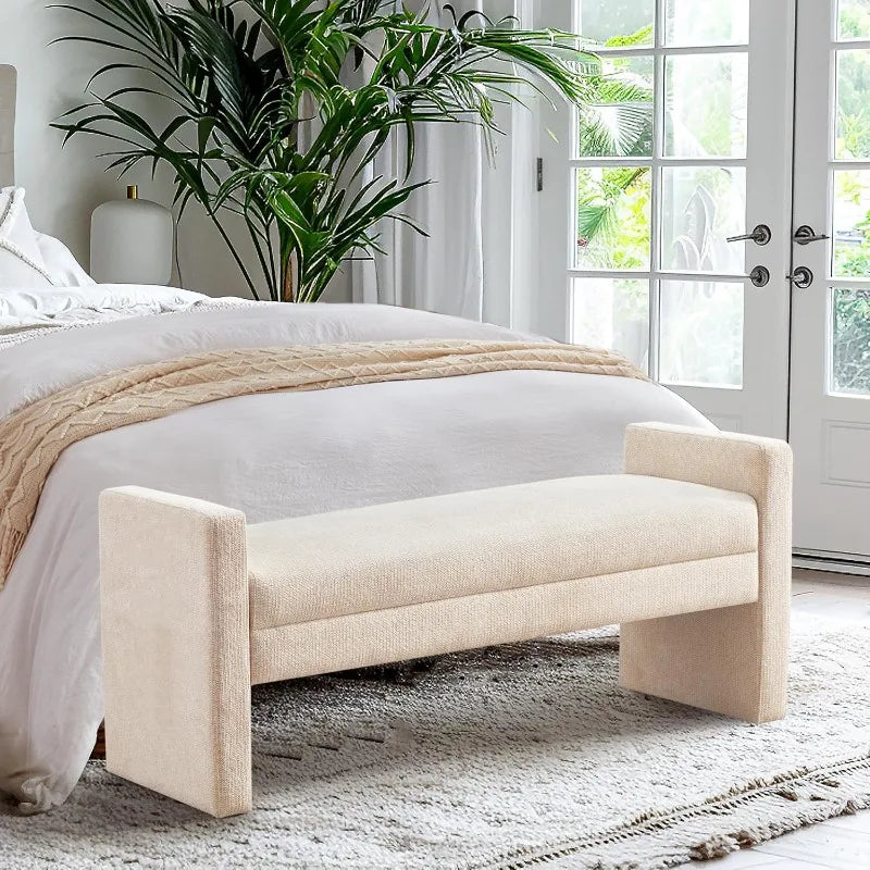 51" Bedroom , End of Bed , Fabric Ottoman , Entryway Bench, Comfy Modern Bench, Bed Benches for Foot of Bed(Khaki