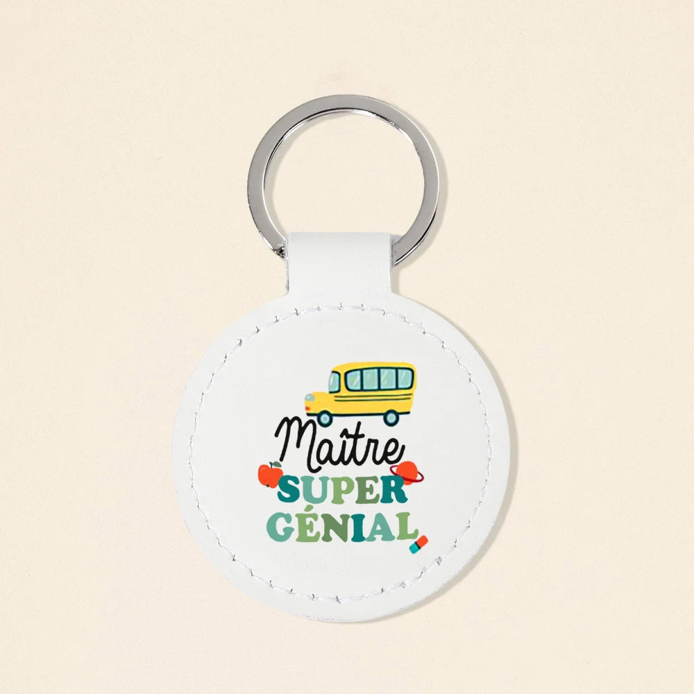 Super Atsem Maitre Maitresse Print Keychain Leather Circle Keyring Teacher Life Key Chain Teacher's Day Thanks Gift for Teacher