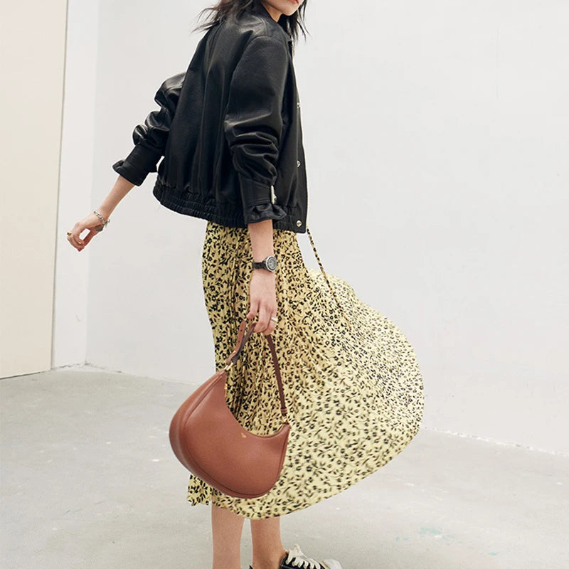 Leather Jacket for Women Short Silm Harajuku Locomotive Casacos Feminino Foamed Sheepskin Single-Breasted Square Collar Outwears