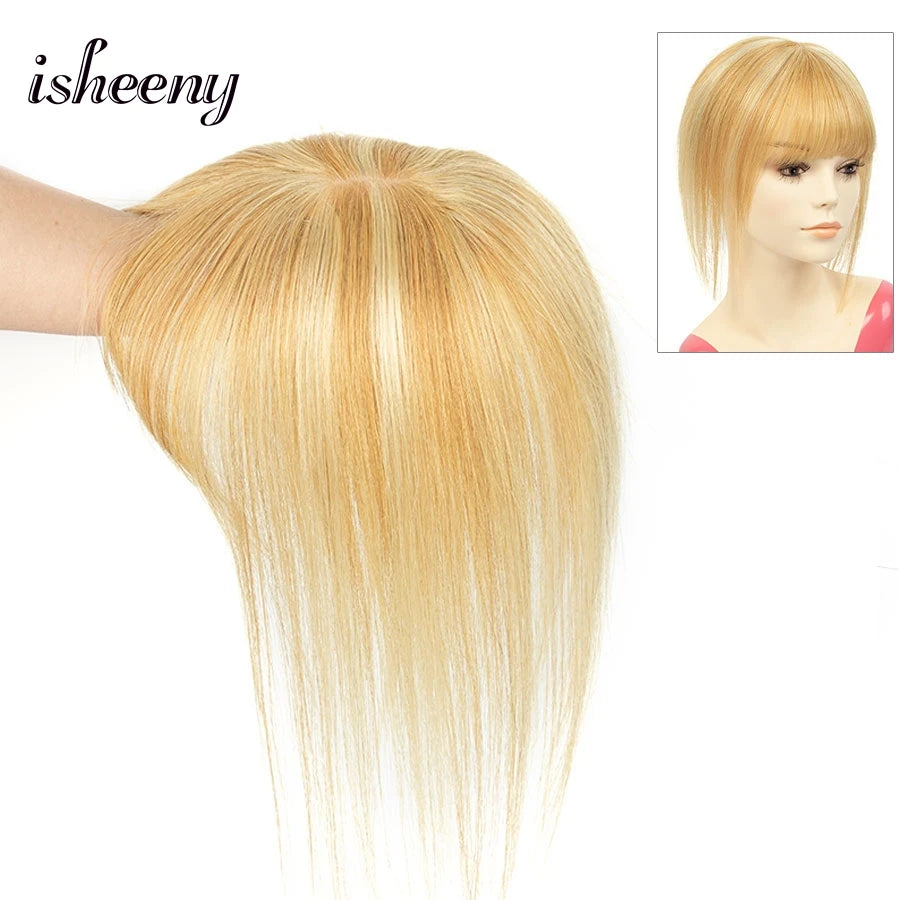 isheeny Dark Brown Human Hair Toppers 8x12cm Real Natural Invisible Top Hairpiece 8-14 inches Black Blonde Clip In Hair Piece