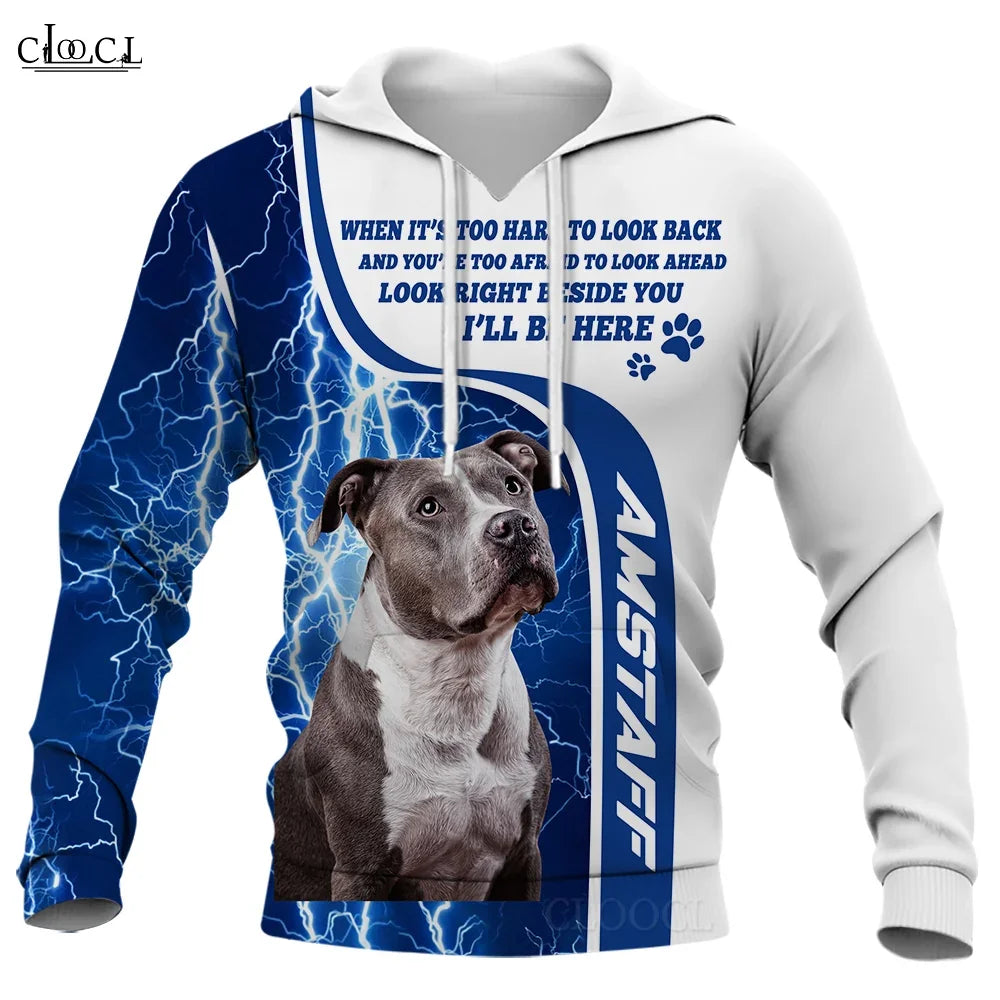 HX Animal Dog Sweatshirts Amstaff Lightning 3D Printed Hoodie Fashion Zipper Coats Men Sportwear Boys Girls Streetwear