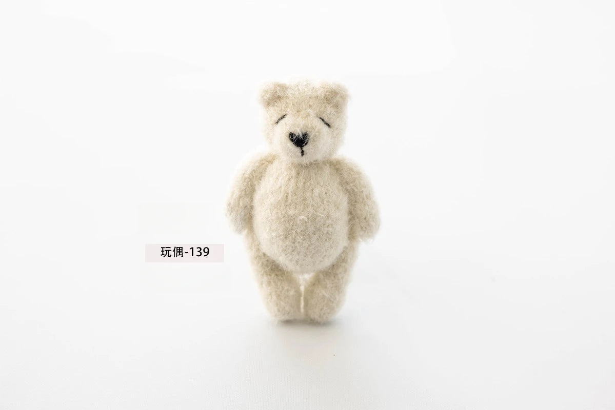 Newborn Photography Props Handmade Knitted Bear Clothes Costume Bodysuit with Hat and Cute Doll Set for Baby Studio Photo Shoot