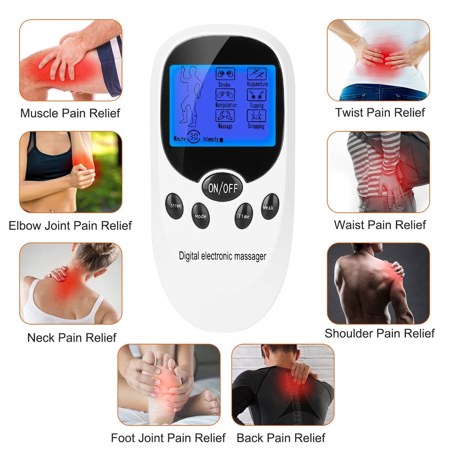 1Pc Electric Muscle Stimulator Dual Channels With 8 Electrode Pads