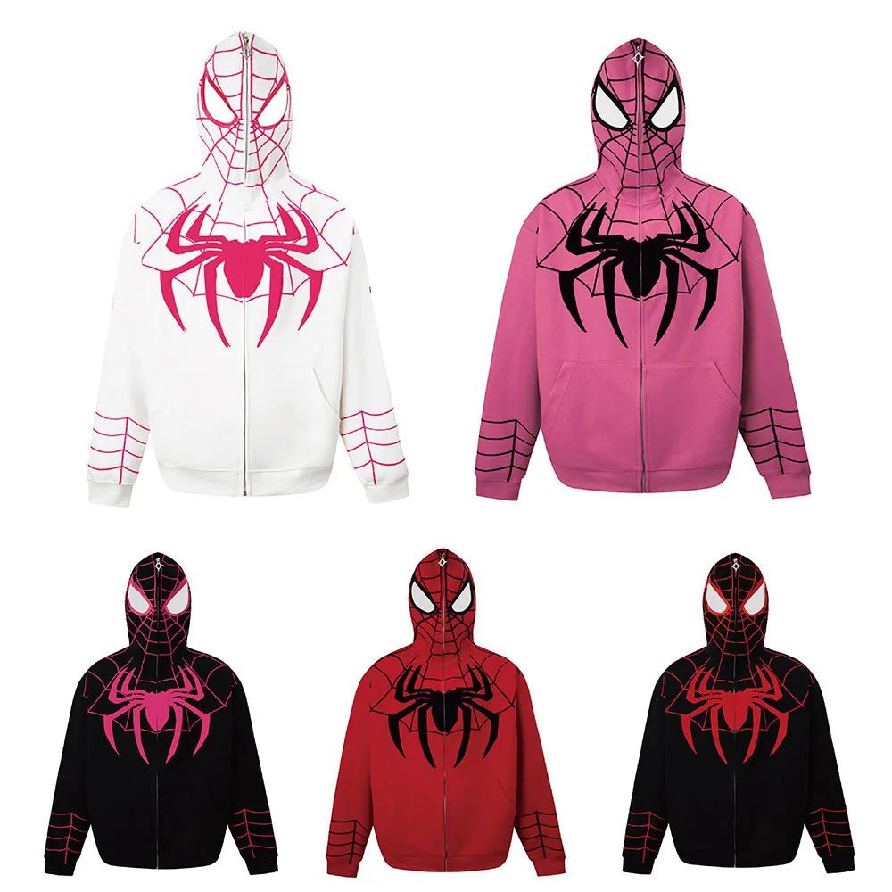 Spiderman Full Zip Up Hoodies 3D Print Superhero Men Women Avengers Cosplay Costume Y2k Gothic Hooded Sweatshirt Jackets