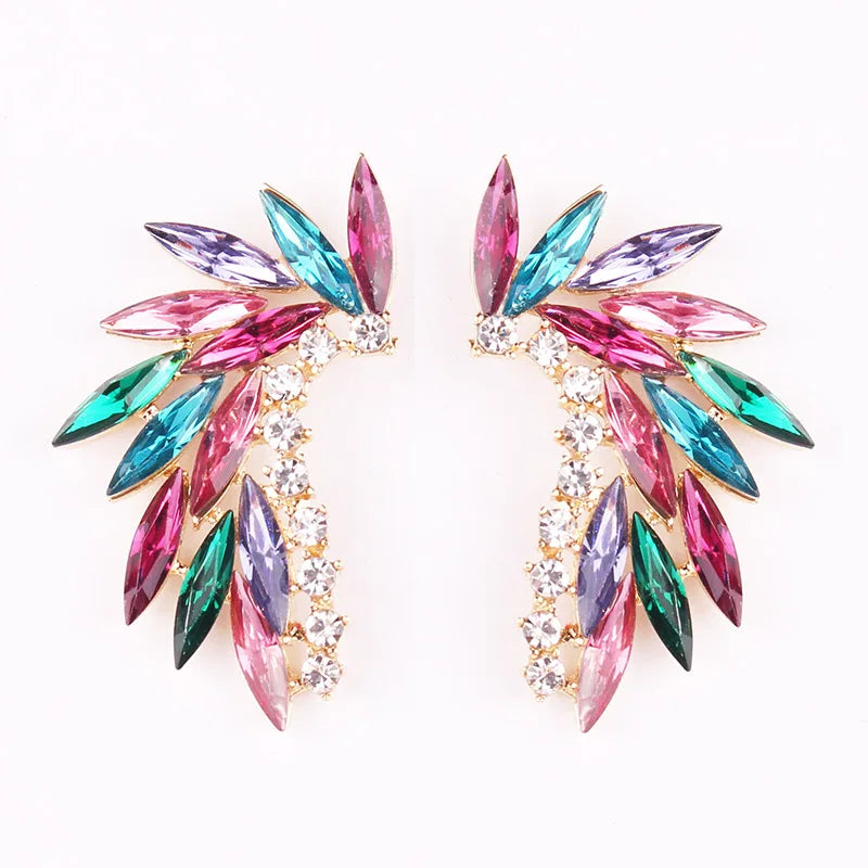 LUBOV 3 styles Colorful Wings Stud Earrings Acrylic Crystal Stone Women Piercing Earrings Trendy Wedding Jewelry Christmas Gift