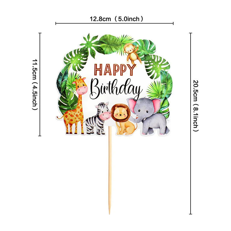 1pcs Jungle Party Cake Topper Safari Animals Figures Toys Picks Wild Jungle Animals Theme Baby Shower Happy Birthday Cake Decor
