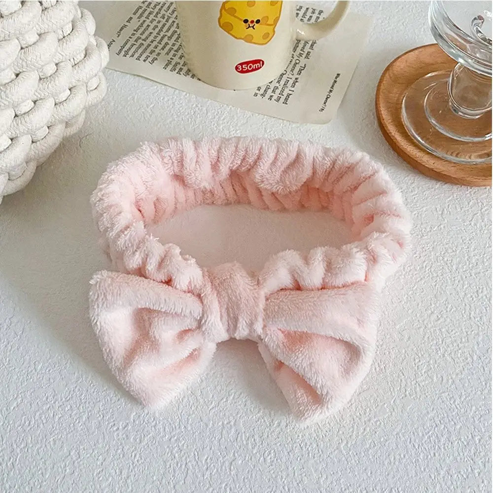 Beauty Coral Fleece Hair Band Soft Bow Fluffy Bowknot Shower Headband Knot Cosmetic Headbands Women