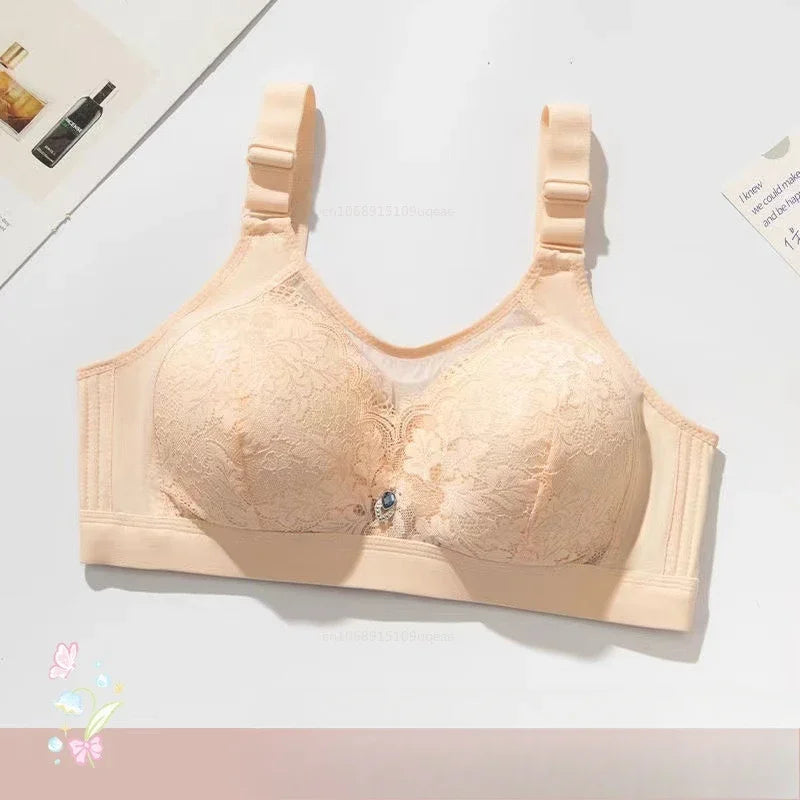 Large Size Women'S Bra Big Size Sexy Lace Splicing Lingerie Without Steel Ring Push Up Adjustable Underwear Mom Underwear
