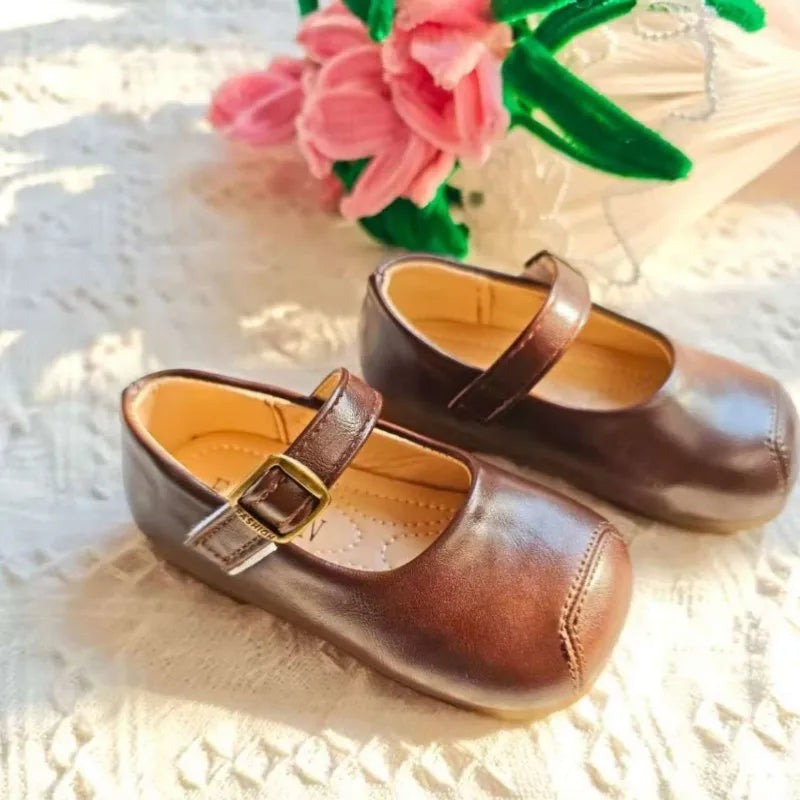 Children's Leather Shoes 2025 Autumn New Bean Shoes Shallow Mouth Princess Shoes Fashion Shoes Girls' High Beauty Baby Shoes