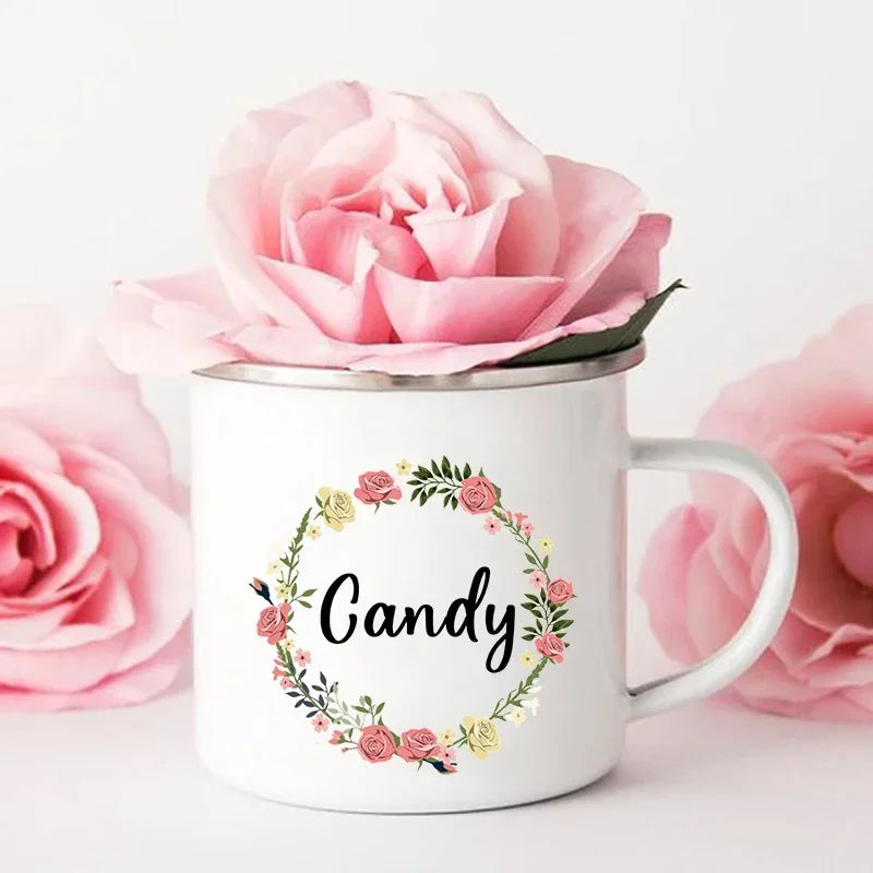 Personal Custom Name Enamel Mug, Bachelorette Party, Coffee Wine Mug, Bridesmaid Cup, Wedding Bridal Shower, Bride Team Gifts