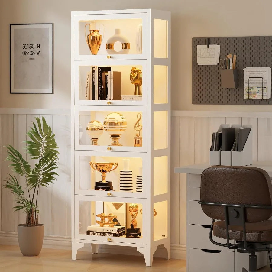 Glass Display Cabinet with LED Lights, 67" Curio Cabinet
