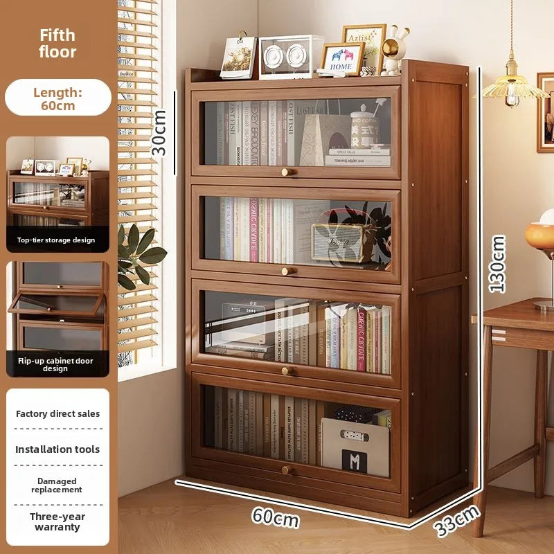 Multi-functional BambooBookcase LargeCapacity Wooden Bookshelf Storage Cabinet Display Rack Home Furniture for Living RoomOffice