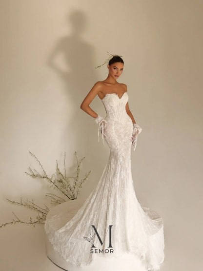 Semor Exquisite Lace Sweetheart Collar Wedding Dress 2026 Sleeveless Mermaid Applique Robe De Mariée with Glove Customized