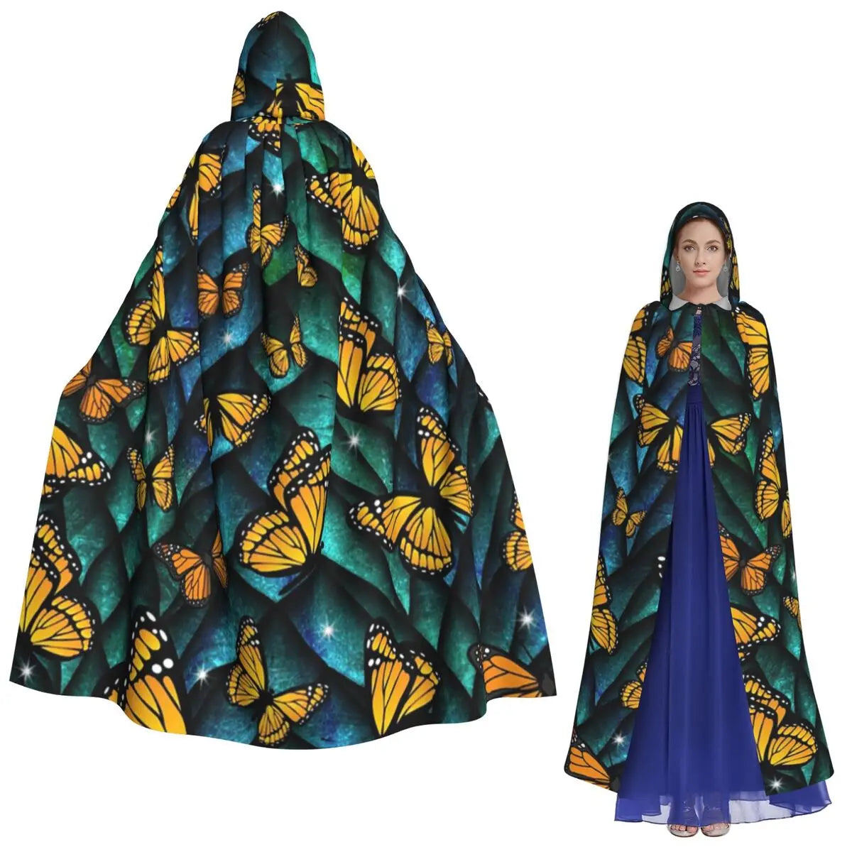 Fantasy Butterfly Dragon! Long Hooded Cloak Witch Medieval Costume Cosplay Cape HalloweenVampire Adult Unisex