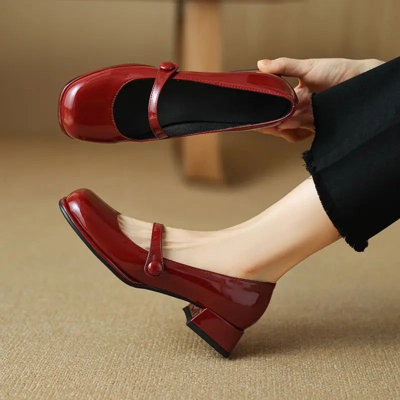 ASILETO Fashion Mary Janes Pumps for Women Round Toe Thick Heel 4.5cm Slip On Shallow Plus Size 42 43 Retro Daily Female Shoes