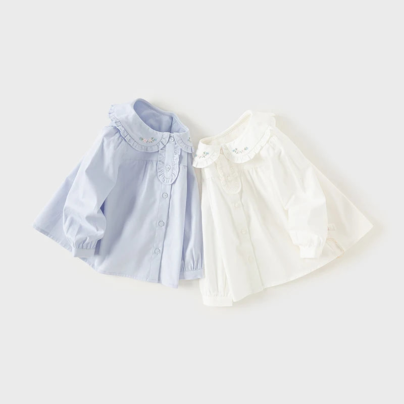 Dave Bella Children's Shirt Clothes 2024 New Autumn Girls' Baby Blouse Cute Sweet Pure Cotton Top DB3241847