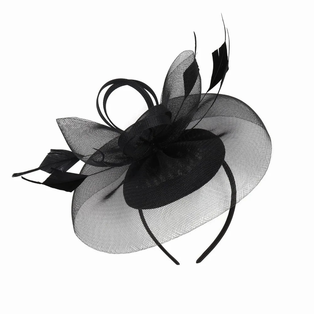 Fashion Feathers Mesh Fascinator Hat Elegant Exquisite Veil Hat Headwear Hair Hoop Sweet Bride Headband Cocktail Party