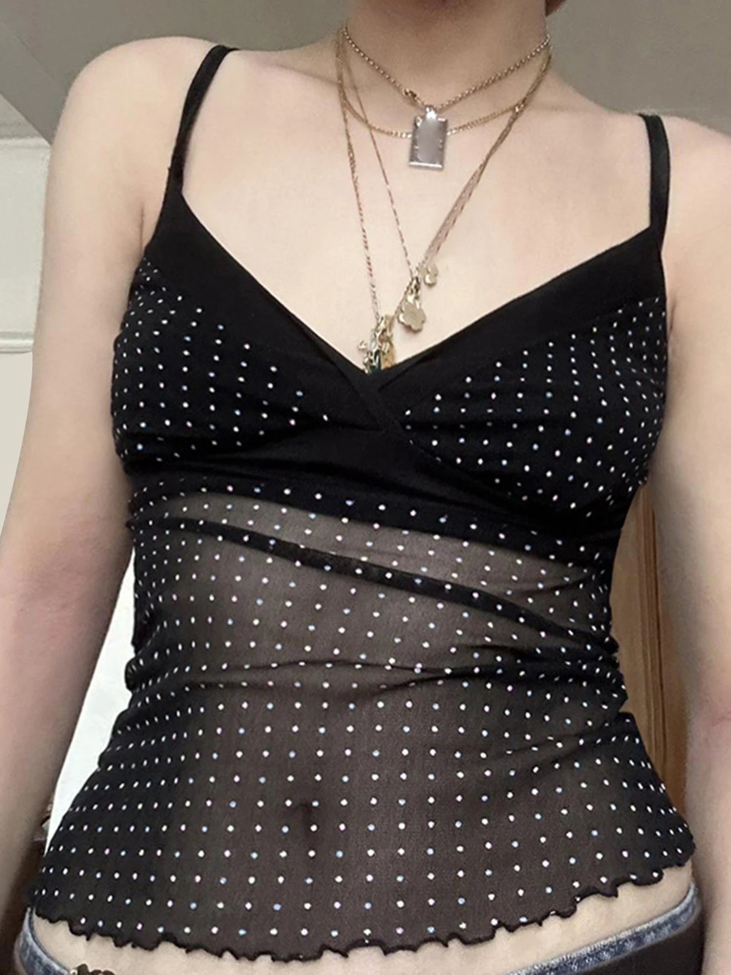 Women s Sleeveless V-neck Lace Trim Camisole Tank Top Summer Casual  Fit Sheer Vest with Floral Print