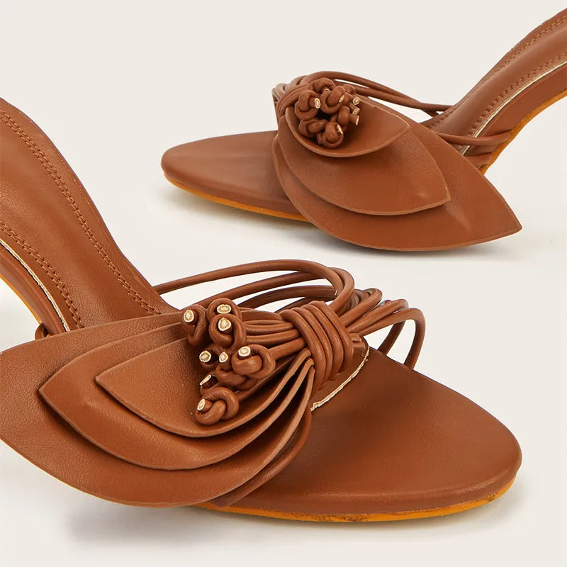 Bohemian Style Fashion Flowers Decor Women Slippers Sandals Summer High heels Mules Slides Casual Outdoor Beach Flip flop Shoes