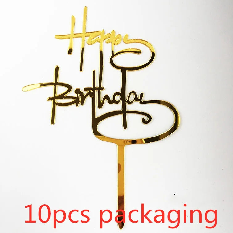 10 Pcs 36 Styles Happy Birthday Cake Topper Pink Gold Acrylic Cake Toppers Baby Shower Cake Birthday Party Cake Flag Decorations