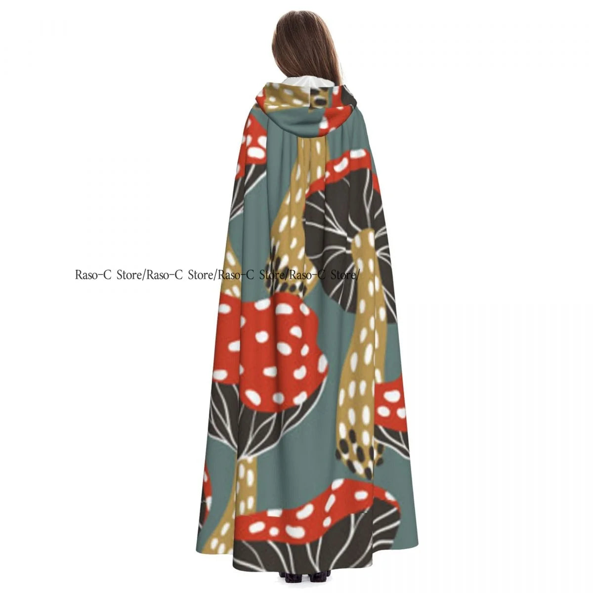 Unisex Adult Retro Mushrooms Cloak with Hood Long Witch Costume Cosplay