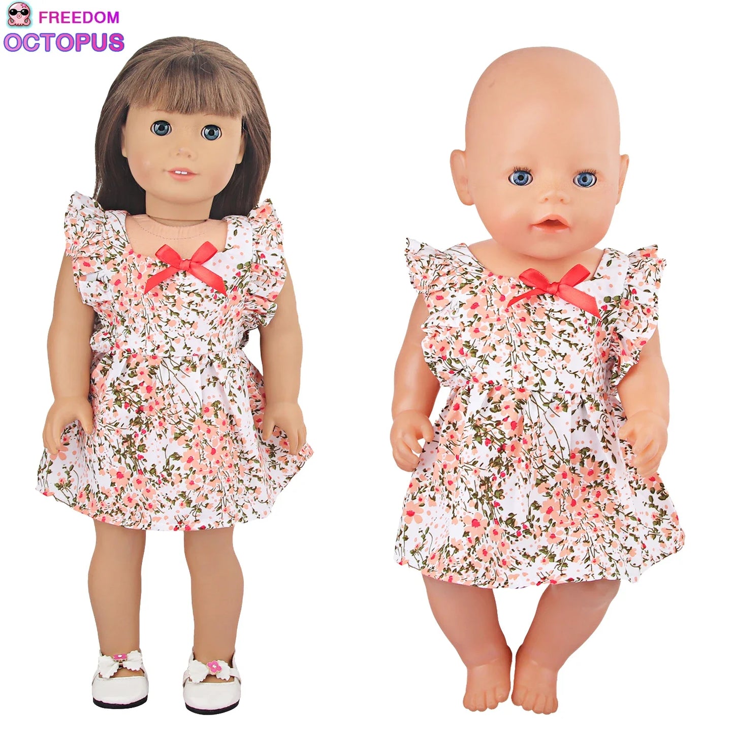 Doll Clothes Bow Knot Floral Skirt For American 18 Inch Girl Doll Spring and Summer Dress For 43cm Baby New Born Doll Girl's Toy