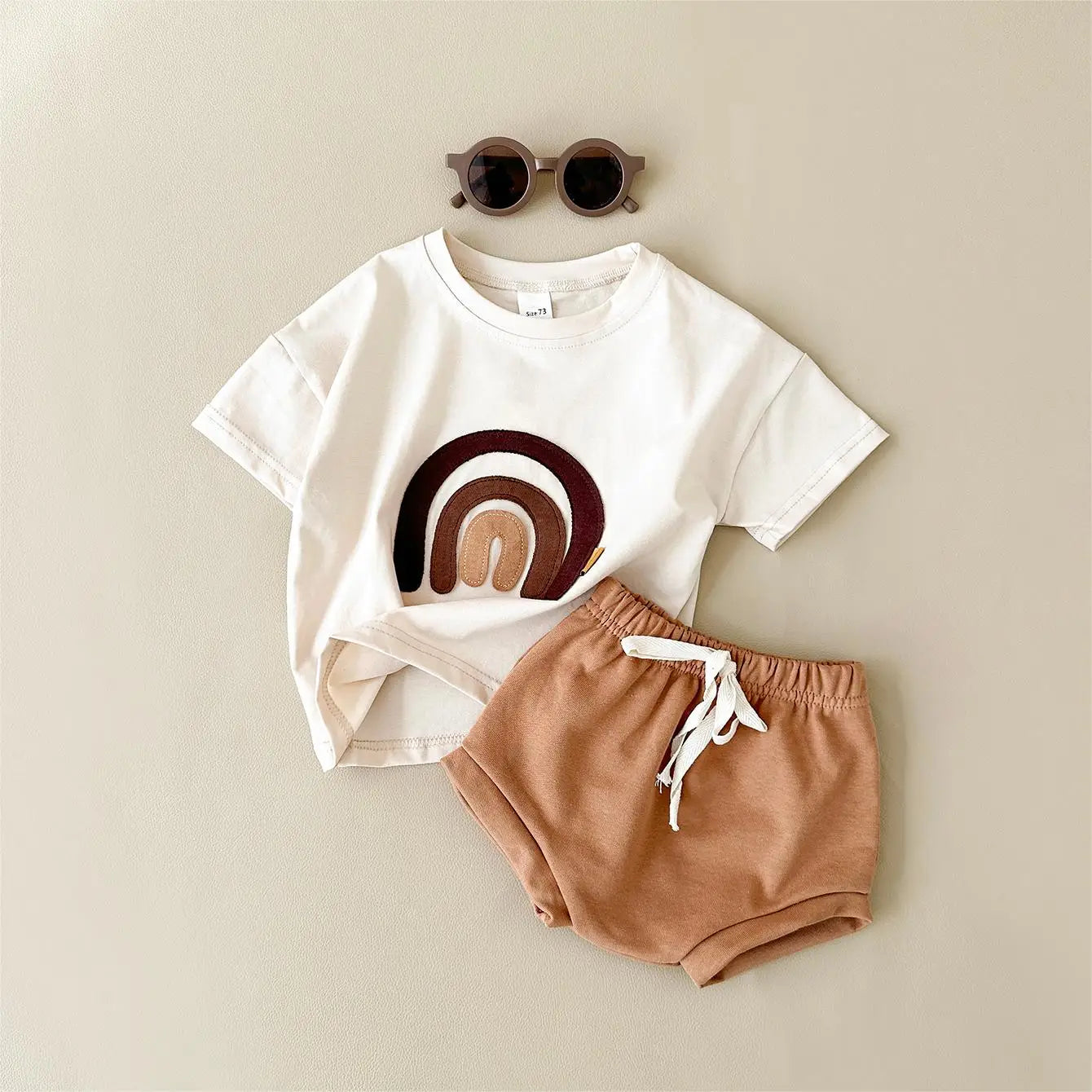 Infant Suit Baby Boy Clothes Girls Set Summer 2Pcs Newborn Baby Clothing Leisure Vacation Rainbow Patchwork T-shirt+Beach Shorts