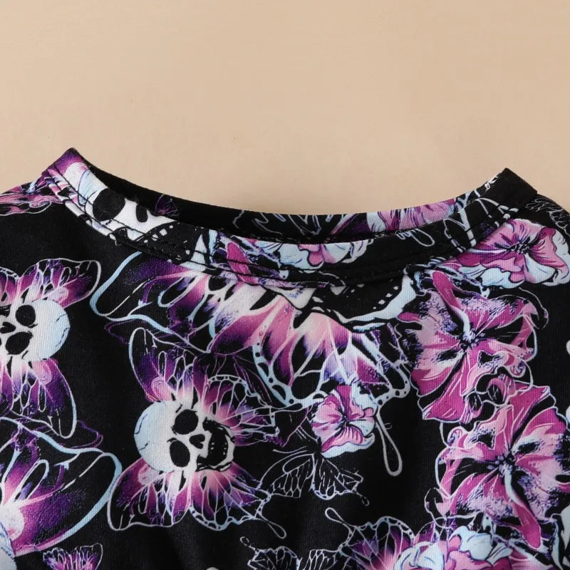 Halloween Children Costume Cute  Girl  Dress Long Sleeve Butterfly Skeleton Print Party Dress Gothic Outfit Baby Girls Clothes