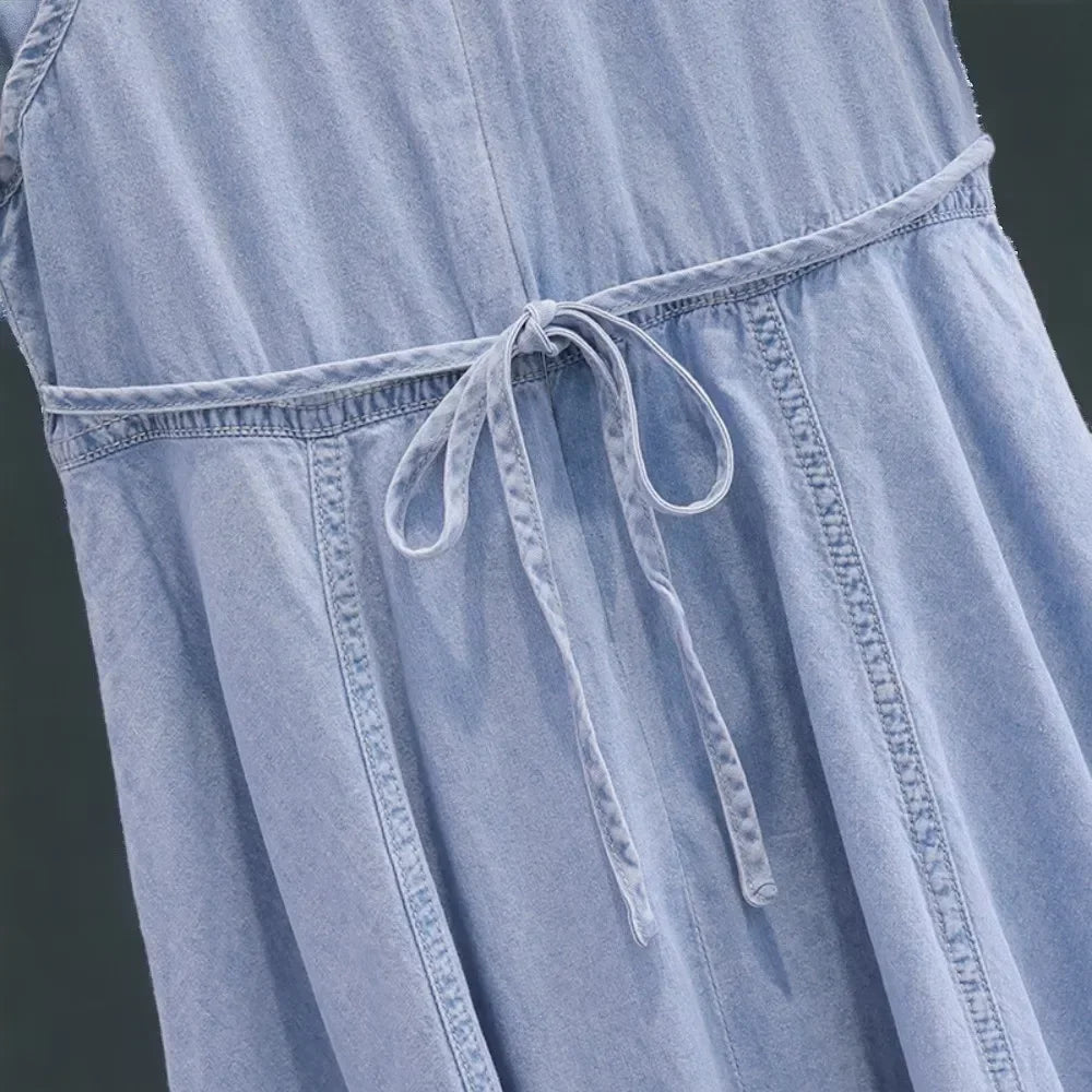 Summer Baby Girls Denim Dresses Blue Kids Outfits School Uniform Clothes Short Sleeve Dress Kids  Costumes 6 8 9 10 11 12 Years