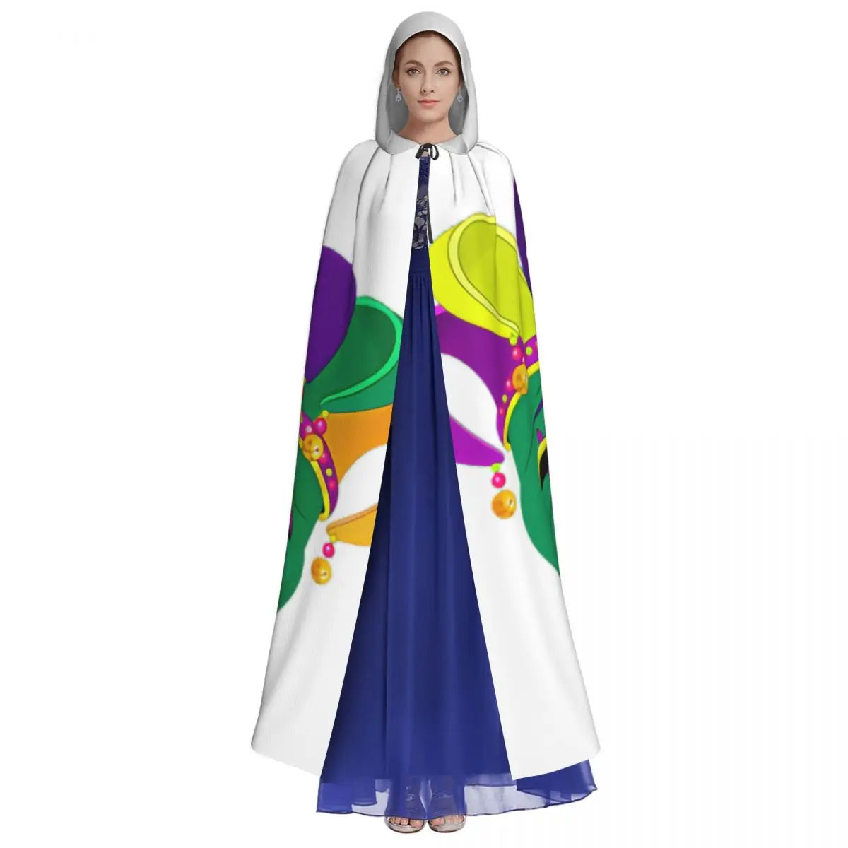 Mardi Gras Comedy And Tragedy Masks Cloak Hooded Cosplay Costume Halloween Adult Long Party Cape