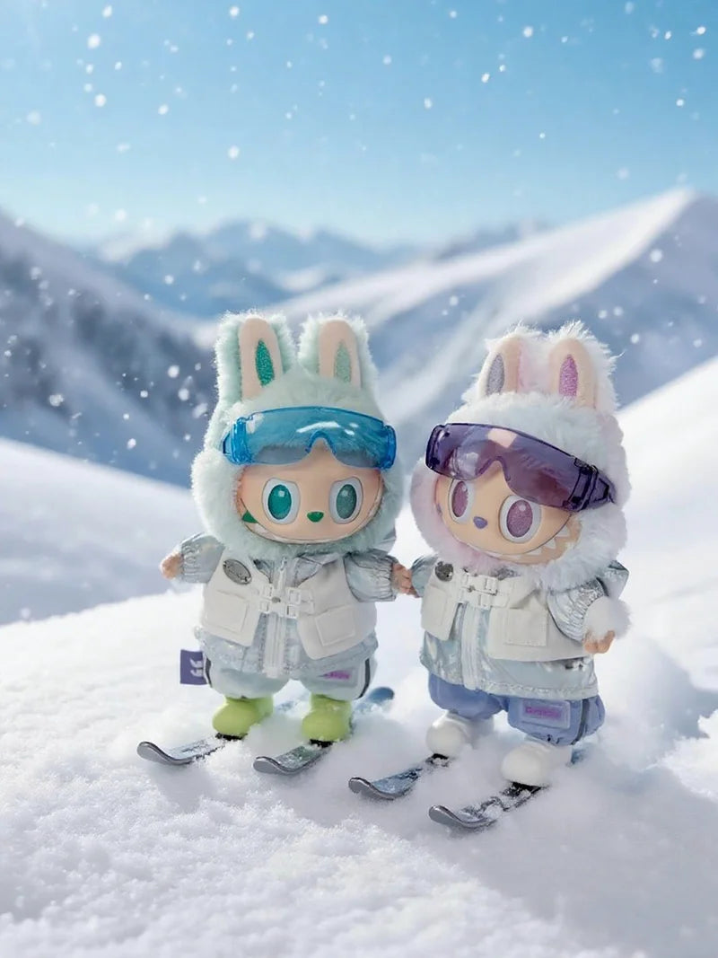 For Labubu 17cm Vintage Trench Coat Skateboard Ski Board 3.0 Doll Ski Clothing Set For Ropa Labubu Dolls Clothing Accessories