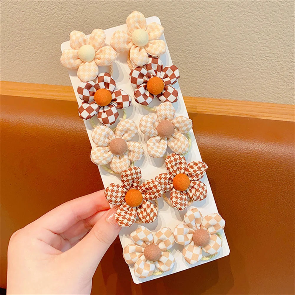 10Pcs/Set Chiffon Flower Hair Tie Girls Ponytail Elastic Hair Bands Kids Hair Accessories Children Hair Ties Baby Headwear
