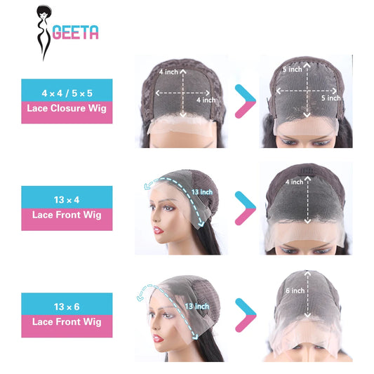 Geeta 13x4 13x6 Transparent Lace Front Human Hair Wig 360 Lace Frontal Wigs Brazilian 4x4 5x5 Lace Closure Wigs for Black Women